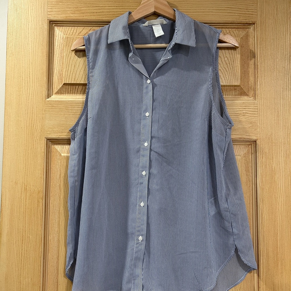 H&M Sleeveless Navy Striped Button Down Shirt